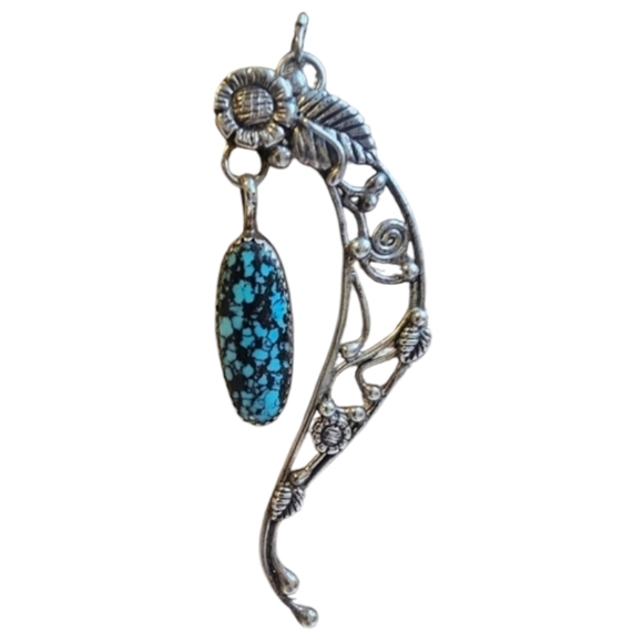 AMAZING Sterling Turquoise Dangle Floral Botanical Pendent .925 Silver Chain - Picture 1 of 10